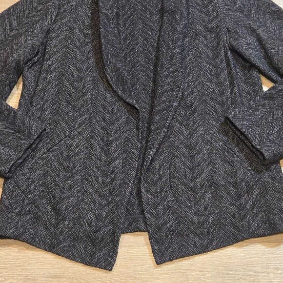 Eileen Fisher Herringbone Wool Blend Cardigan Blazer Womens Large Sweater Black - Picture 6 of 9